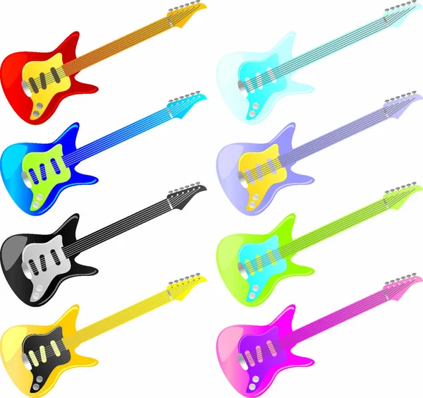 Ilustração Vetorial Totalmente Editável Guitarras Isoladas —  Vetores de Stock