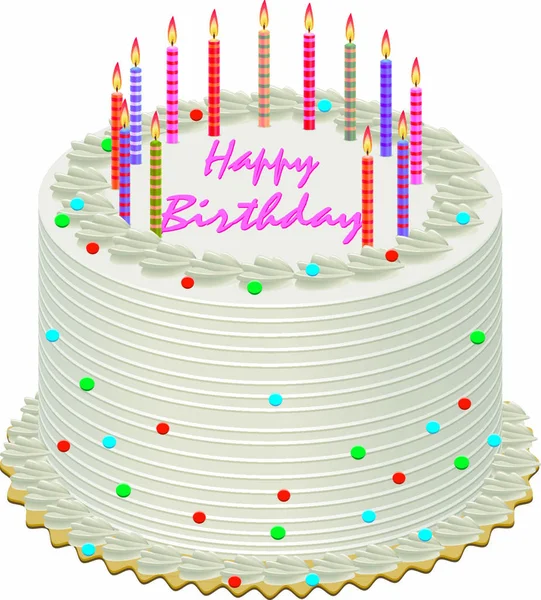 Vector Birthday Cake Burning Candles — Stock Vector