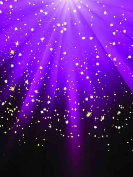 Nieve Estrellas Están Cayendo Fondo Los Rayos Luminosos Púrpura Archivo — Vector de stock