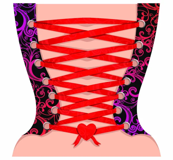 Векторний Вид Ззаду Сексуальної Дівчини Корсеті Червоним Мереживом Квітковим Візерунком — стоковий вектор