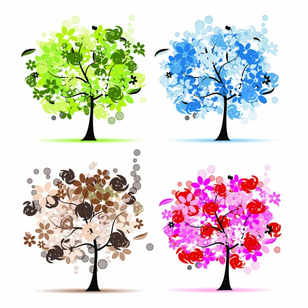 Набор Красивых Цветочных Деревьев Вашего Дизайна — стоковый вектор
