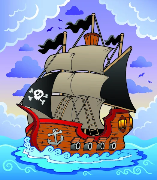 Barco Pirata Mar Tormentoso Ilustración Vectorial — Vector de stock