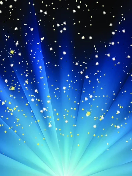 Neige Les Étoiles Tombent Sur Fond Des Rayons Lumineux Bleus — Image vectorielle