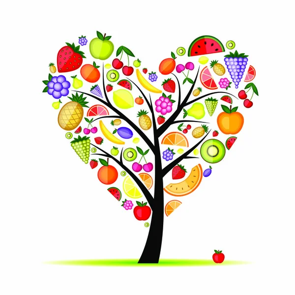 Forma Coração Árvore Frutas Energia Para Seu Design — Vetor de Stock