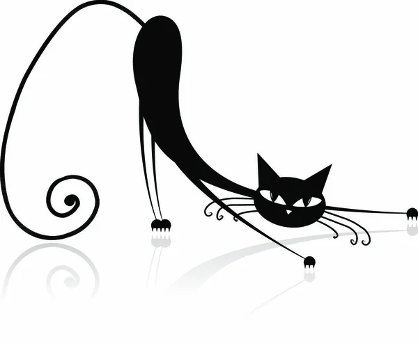Silueta Elegante Gato Negro Para Diseño — Vector de stock