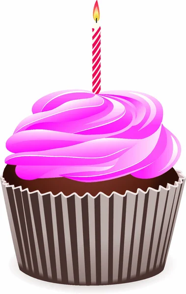 Vector Cupcake Met Brandende Kaars — Stockvector