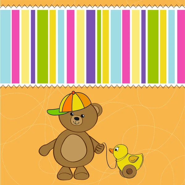 Willkommenskarte Mit Teddybär Und Ente — Stockvektor