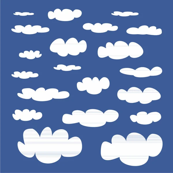 Weiße Wolken Auf Blauem Himmel Hintergrundvektorsatz Cloud Computing Konzept Cartoon — Stockvektor