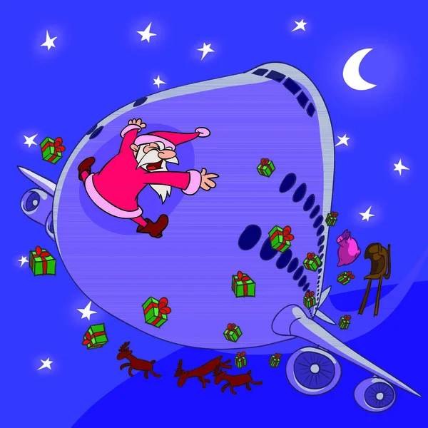 Trineo Santa Claus Estrellado Por Avión — Vector de stock