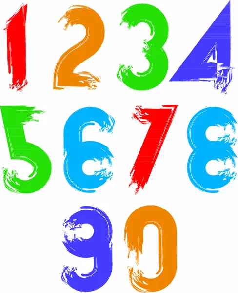 Calligraphic Brush Numbers Hand Painted Bright Vector Numeration — Stock Vector