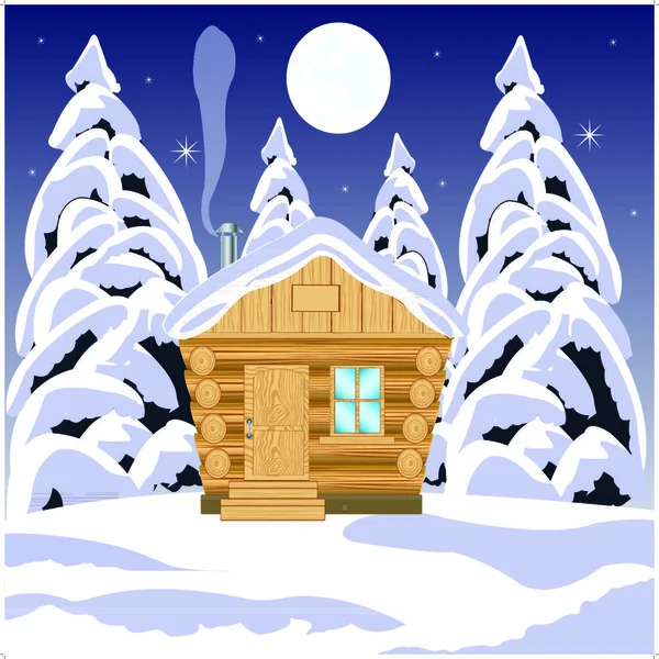 Illustration Wooden Building Winter Wood — Stock Vector