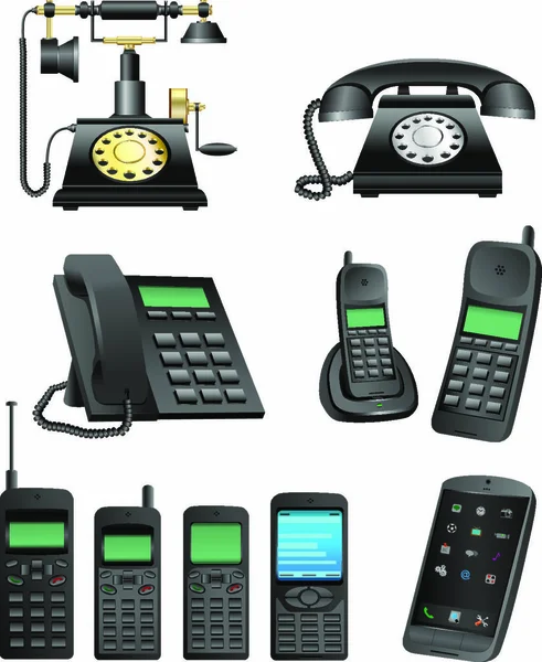 Gyűjtemény Amely Bemutatja Evolúció Telefonok Elszigetelt Fehér Alapon — Stock Vector