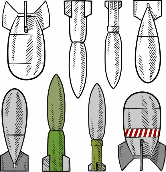 Doodle Estilo Bomba Shell Ilustração Explosiva Formato Vetor Conjunto Inclui — Vetor de Stock