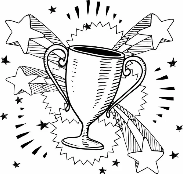 Doodle Style Trophy Sketch Vector Format Retro Stars Fireworks Background — 스톡 벡터