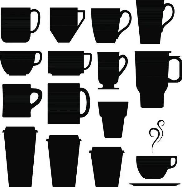 Een Set Vectorsilhouetten Van Koffie Drankbekers Bekers — Stockvector