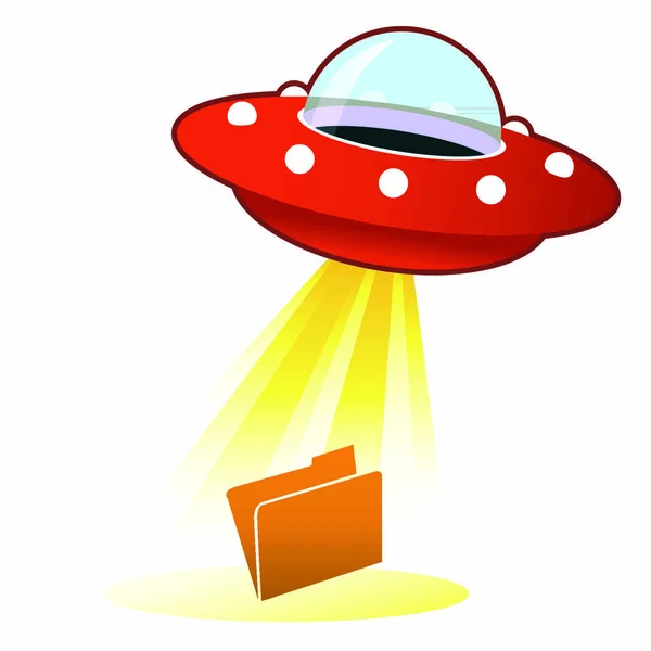 Aktenordner Symbol Auf Dem Retro Ufo Mit Fliegender Untertasse Und — Stockvektor