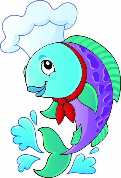 Γελοιογραφία Σεφ Ψάρια Εικονογράφηση Φορέα — Διανυσματικό Αρχείο