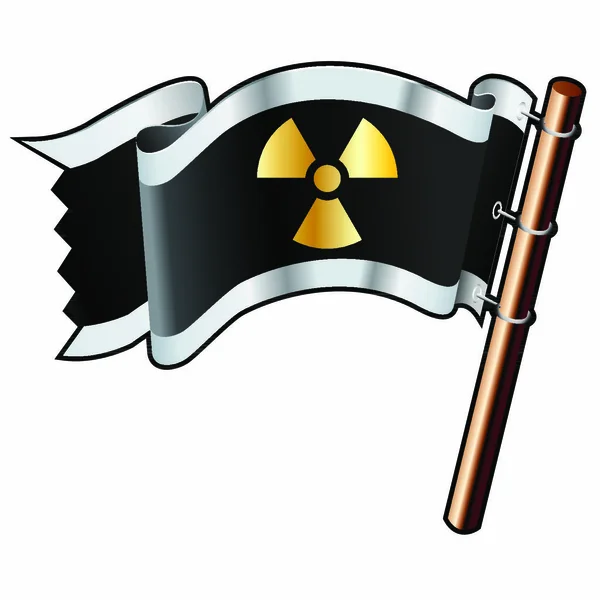 Radiation hazard icon on black, silver, and gold vector flag good for use on websites, in print, or on promotional materials