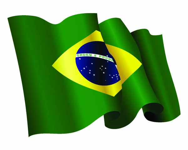 Flotante Bandera Brasil Sobre Fondo Blanco — Vector de stock