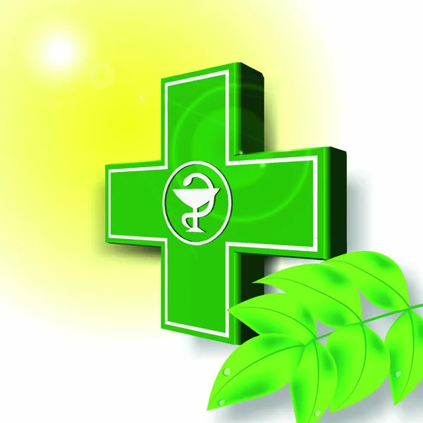 Πράσινο Ιατρικό Φαρμακείο Σταυρό Έμβλημα Φίδι — Διανυσματικό Αρχείο