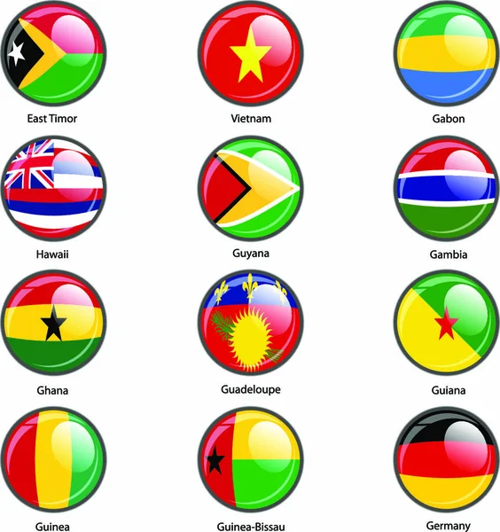 Zet Cirkel Pictogram Vlaggen Van Wereld Soevereine Staten Vectorillustratie — Stockvector