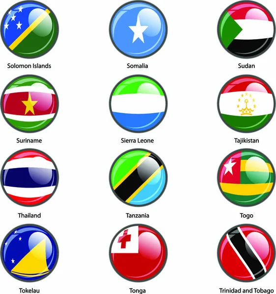 Zet Cirkel Pictogram Vlaggen Van Wereld Soevereine Staten Vectorillustratie — Stockvector