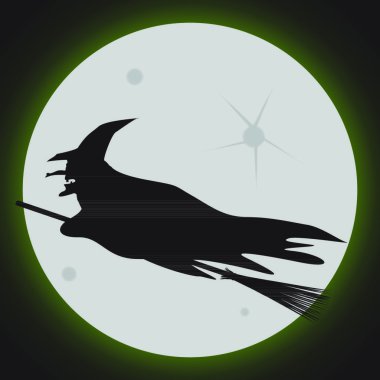 A silhouette of a witch riding a broomstick in front of the full moon vector A silhouette of a witch riding a broomstick in front of the full moon vector
