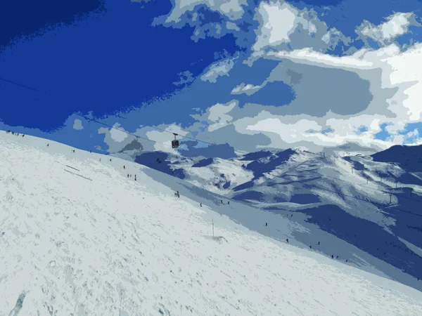 Mavi Gökyüzünün Altında Kış Dağları Manzarası — Stok Vektör