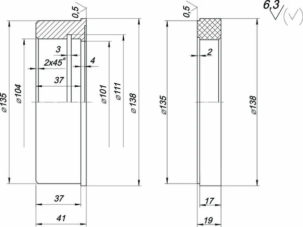 Esboço Anel Com Vãos Desenho Engenharia Com Linhas Graus Ângulo —  Vetores de Stock