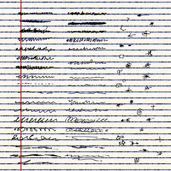 Illustration Von Kritzeleien Auf Einem Blatt Liniertem Papier — Stockvektor