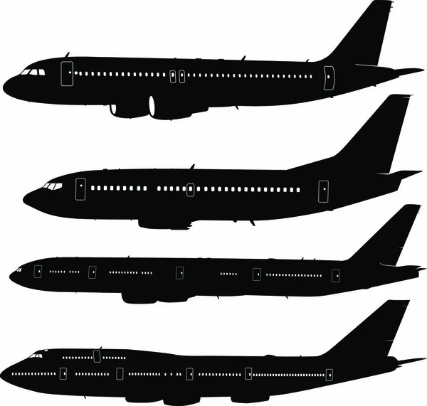 Coleção Diferentes Silhuetas Aeronaves Ilustração Vetorial —  Vetores de Stock