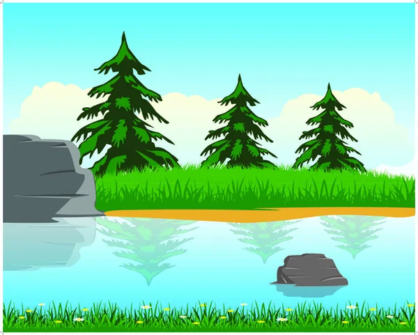 Río Calma Con Agua Limpia Ilustración Vectorial — Vector de stock