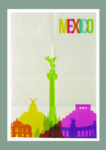Recorra México Horizonte Monumentos Famosos Fondo Diseño Póster Hoja Papel — Archivo Imágenes Vectoriales