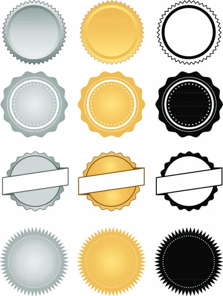 Classic Style Seals Badges Stamps Labels Wax Emblem Set Silver — Stock Vector