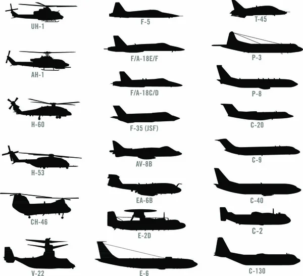 Conjunto Los Aviones Militares Más Populares Modernos Utilizados Por Armada — Archivo Imágenes Vectoriales