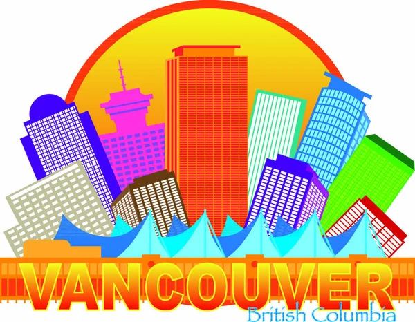 Vancouver Colúmbia Britânica Canadá City Skyline Dentro Círculo Ilustração Cores — Vetor de Stock