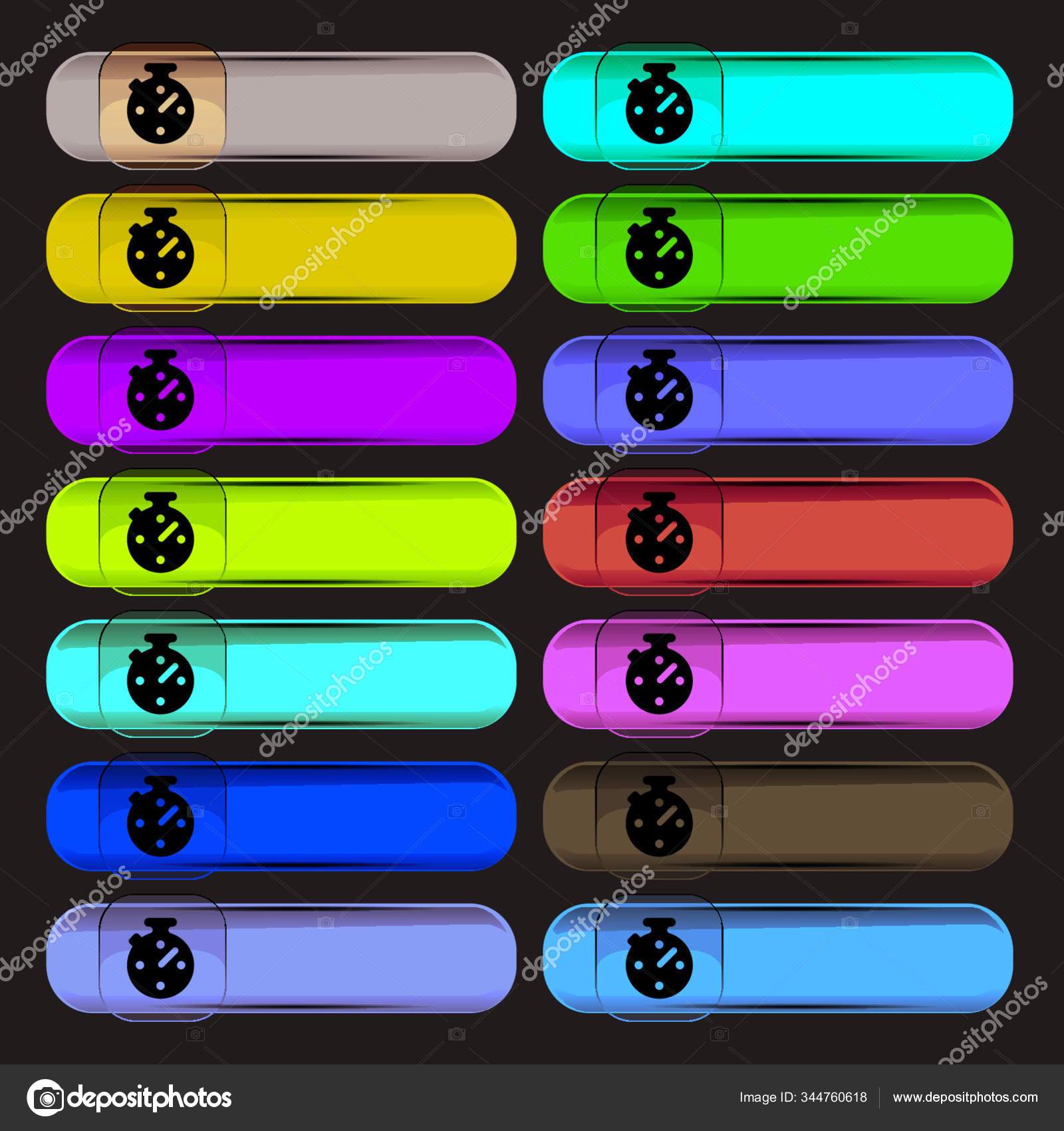 Timer Stopwatch Icon Sign Set Fourteen Multi Colored Glass Buttons Stock Vector Image by