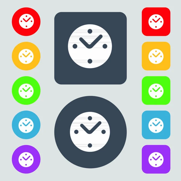 机械时钟图标标志 一组12个彩色按钮 平面设计 矢量说明 — 图库矢量图片