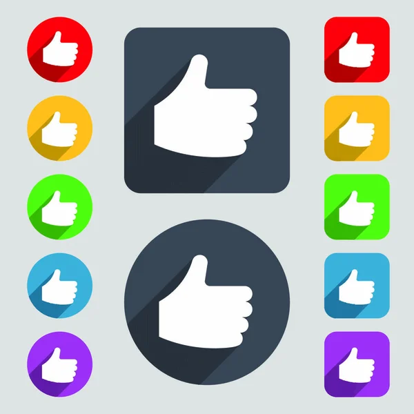 Όπως Thumb Σύμβολο Ένα Σετ Από Χρωματιστά Κουμπιά Και Μια — Διανυσματικό Αρχείο