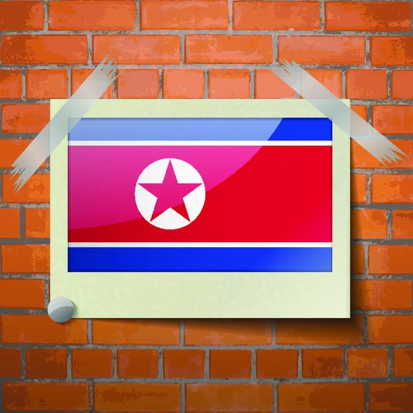 Флаги Северной Кореи Скотч Приклеен Красной Кирпичной Стене Вектор — стоковый вектор