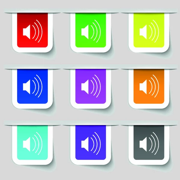 Volumen Señal Icono Sonido Conjunto Etiquetas Modernas Multicolores Para Diseño — Vector de stock