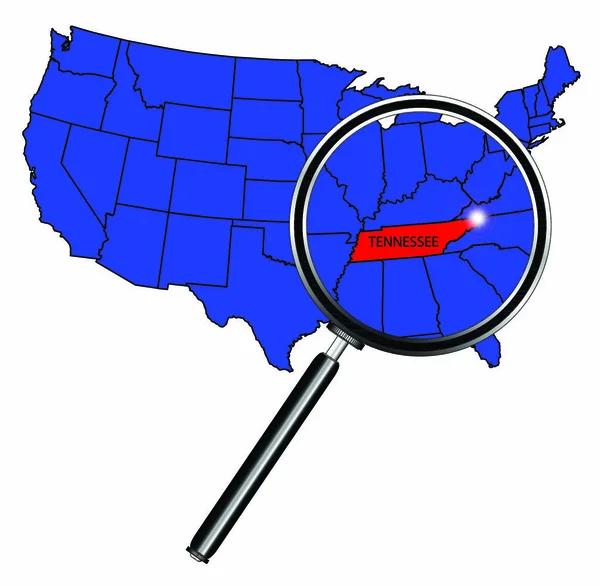 Контур Штата Теннесси Установленный Карте Соединенных Штатов Америки Лупой — стоковый вектор