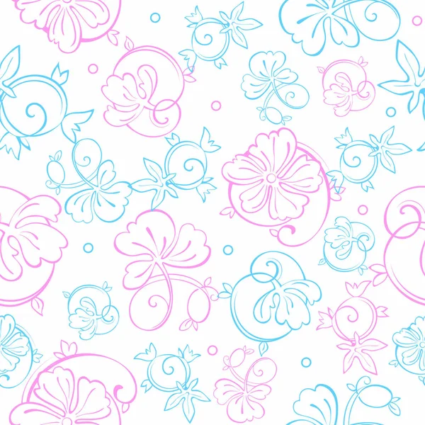 Vector Roze Blauw Pastel Bloemen Wervelingen Naadloos Patroon Grafisch Ontwerp — Stockvector