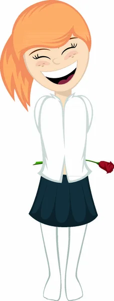 Preciosa Chica Pelirroja Con Una Rosa Detrás Espalda — Vector de stock