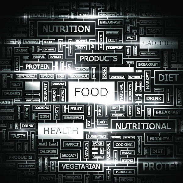 Cibo Parola Nuvola Illustrazione Tag Cloud Concept Collage — Vettoriale Stock