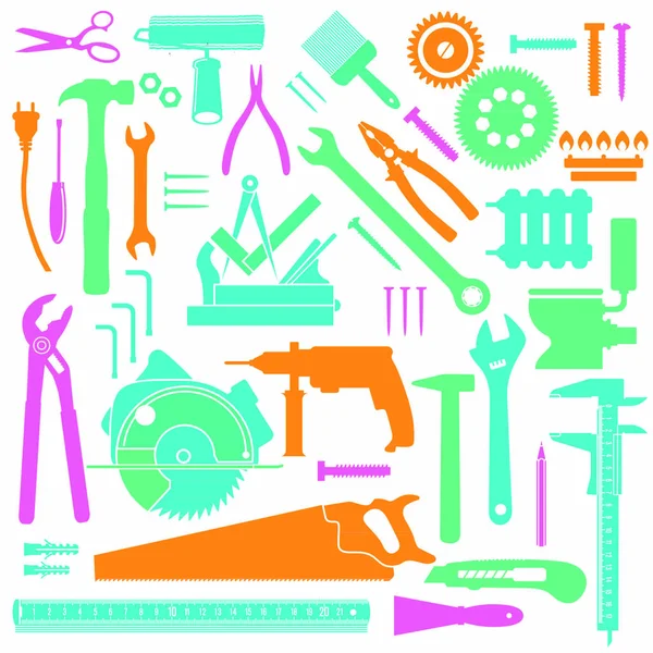 Farbige Werkzeuge Flaches Symbol Vektorillustration — Stockvektor