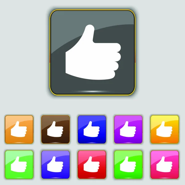 拇指向上图标标志 设置与十一个彩色按钮为您的网站 矢量说明 — 图库矢量图片