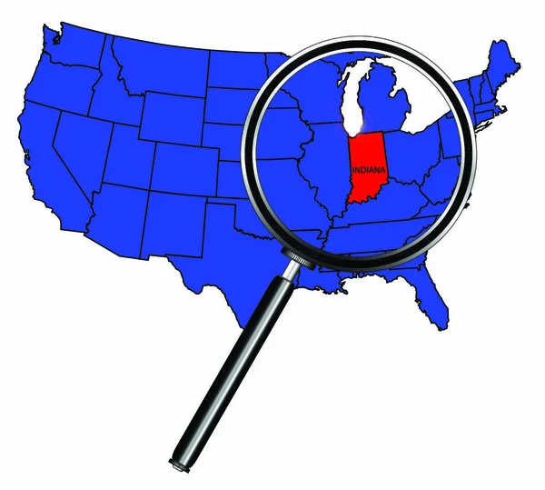 Indiana State Skissera Karta Över Usa Ett Förstoringsglas — Stock vektor