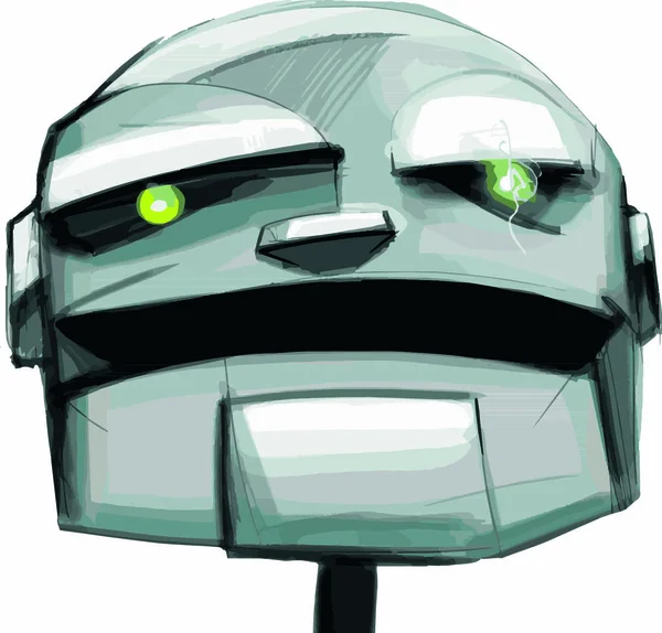 Handgezeichnete Vektorillustration Oder Zeichnung Eines Cartoon Roboters Aus Metall — Stockvektor