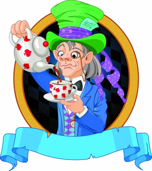 Mad Hatter Pours Tea Design — Stock Vector